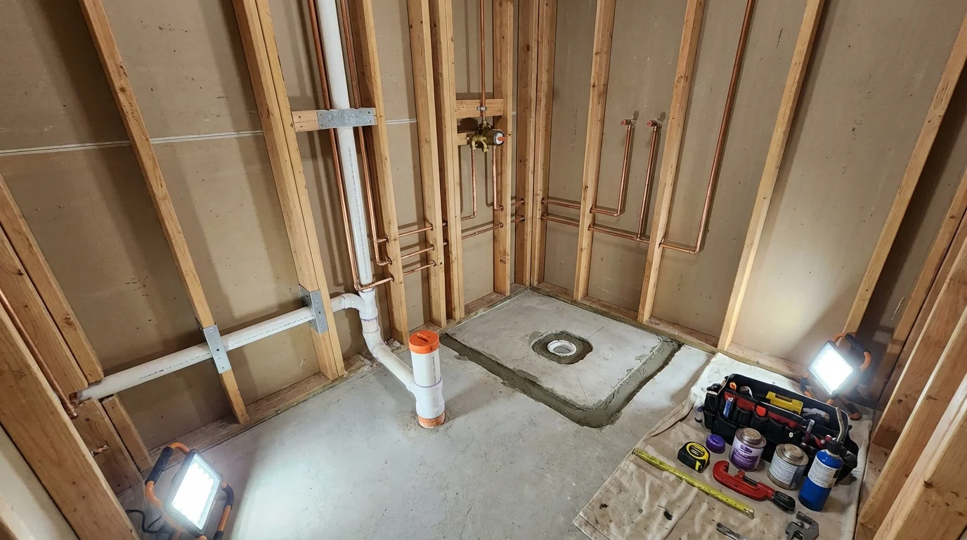 Bathroom rough-in plumbing during remodel by Johns Plumbing LLC in Sahuarita