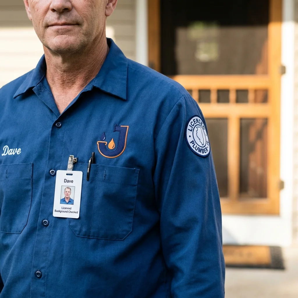 Licensed plumber showing ID badge in Sahuarita, AZ