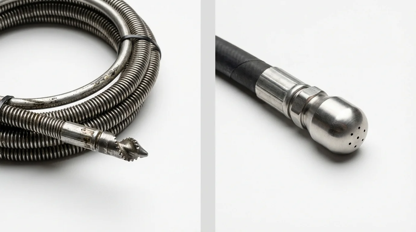 Drain snake cable and hydro jetting nozzle used for drain cleaning in Sahuarita, AZ